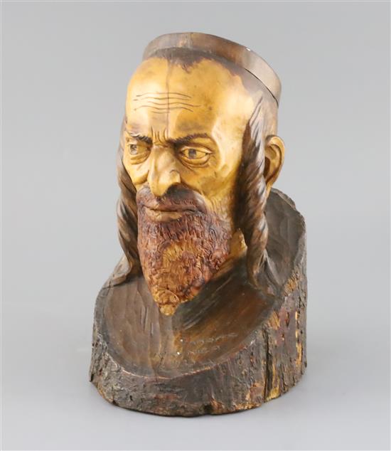 Jan Zaroffe (1888-1952). A carved wooden bust of an orthodox Jew, height 9.75in.